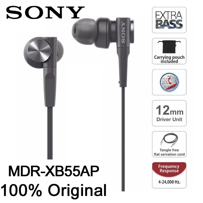 Original Sony Mdr-Xb55Ap Extra Bass with In-Line Microphone In-Ear Headphones