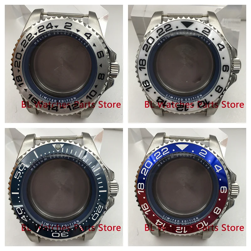 

BL 43mm NH34 Silver Case BlueRed Insert Sapphire Glass Fit NH35 NH36 ETA2824 2836 Miyota8205 8215 DG2813 3804 PT5000 Movement