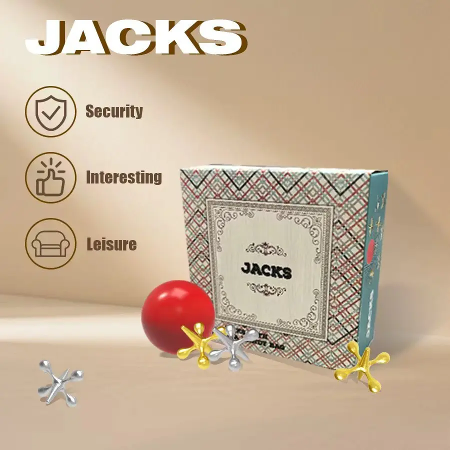 ​Classic Mini Metal Jacks Game with Balls Retro Vintage Jax Tabletop Puzzle Toy Adults Stress Relief Fidget Toy Party Favor Gift
