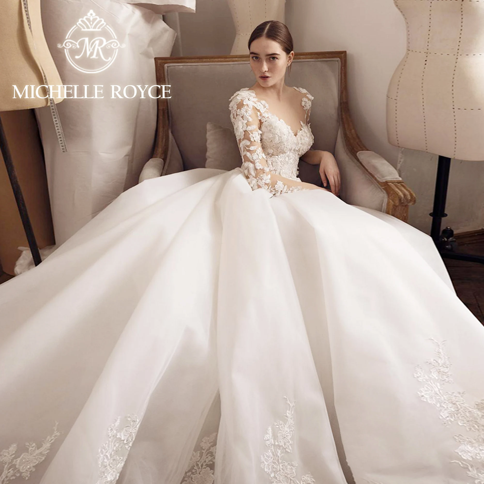 

Michelle Royce Ball Gown Wedding Dresses For Women 2024 Bride Illusion Embroidery Court Train Wedding Gown Vestidos De Novia