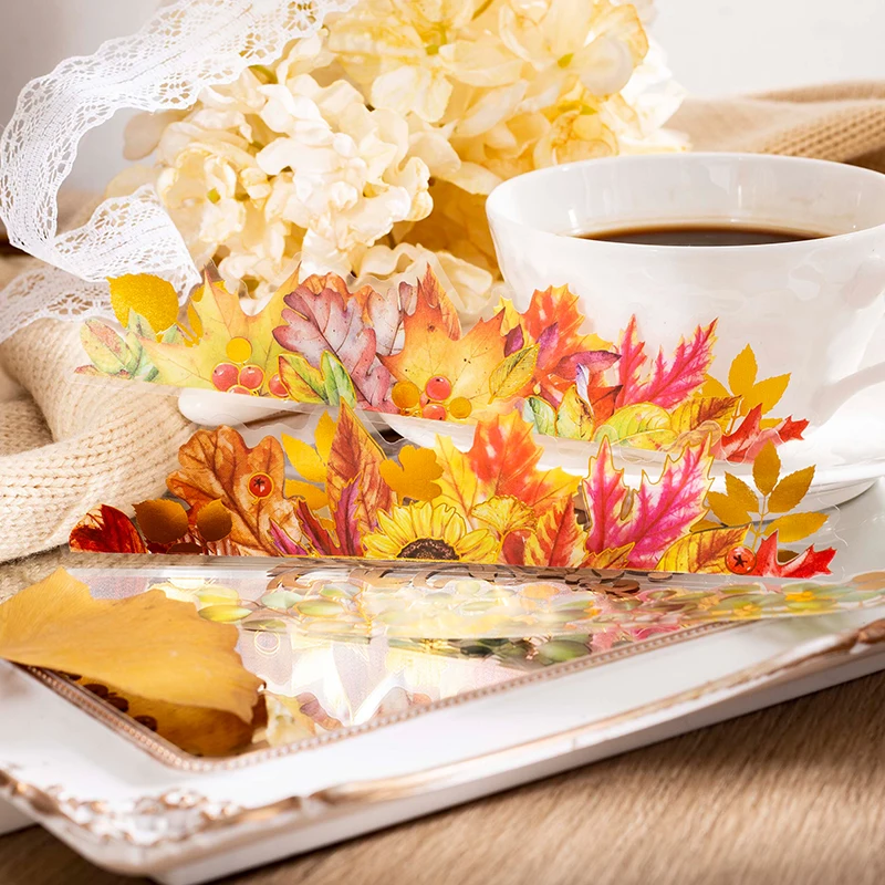 Mr. Paper 6 Style 15pcs/bag Autumn Leaves PET Sticker Creative Flowers  Plants Hand Account Decorative Stationery Sticker