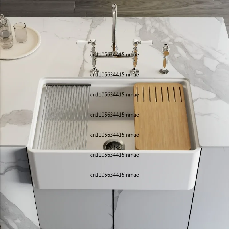 Sink Vegetable Basin Single Slot Commercial Household American Front Semi-embedded Basin Open Kitchen Ceramic