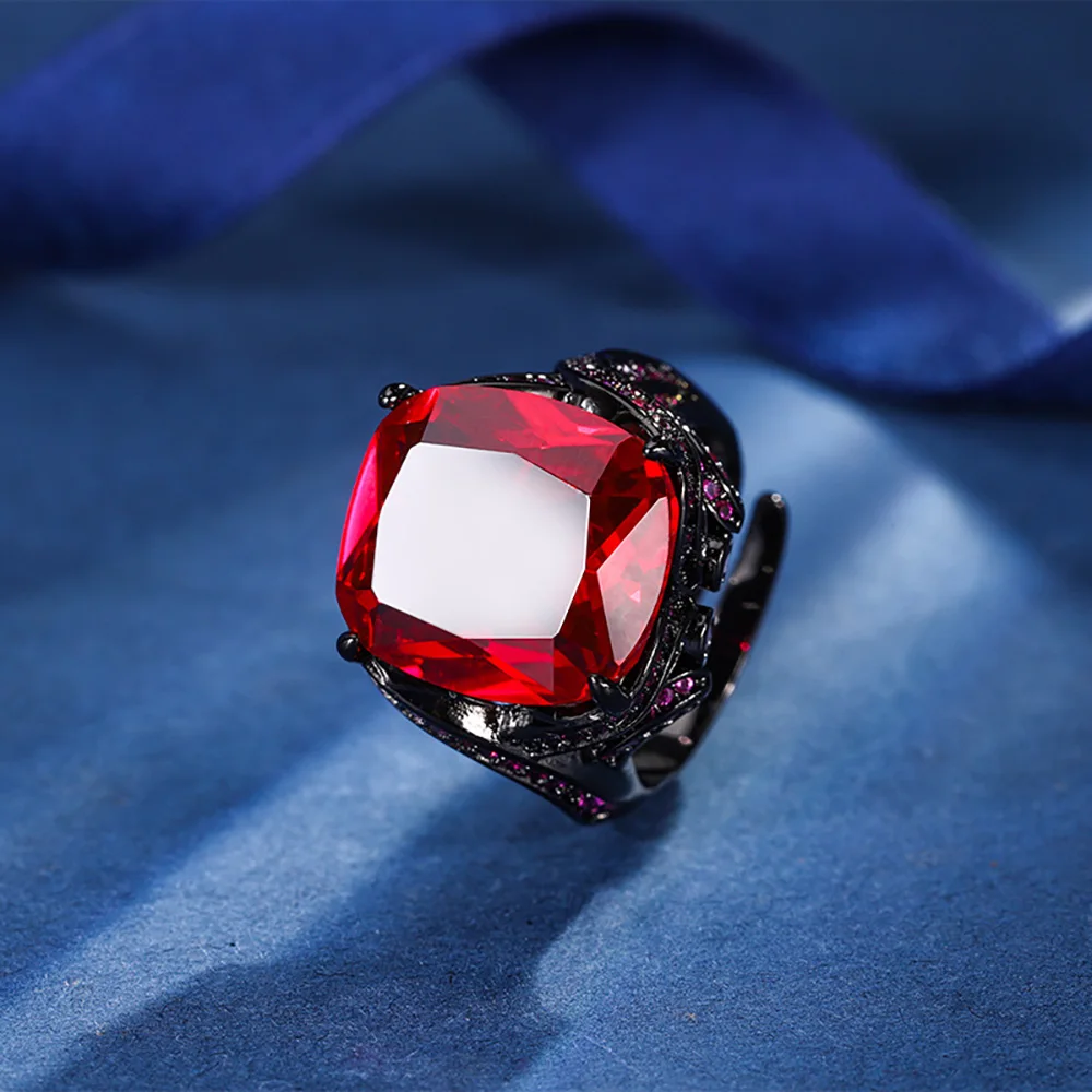 Luxury Vintage 14*16MM Ruby Sapphire Ring Gemstone Cocktail Party Fine Jewelry Ring for Women Female Accessories Bithday Gifts