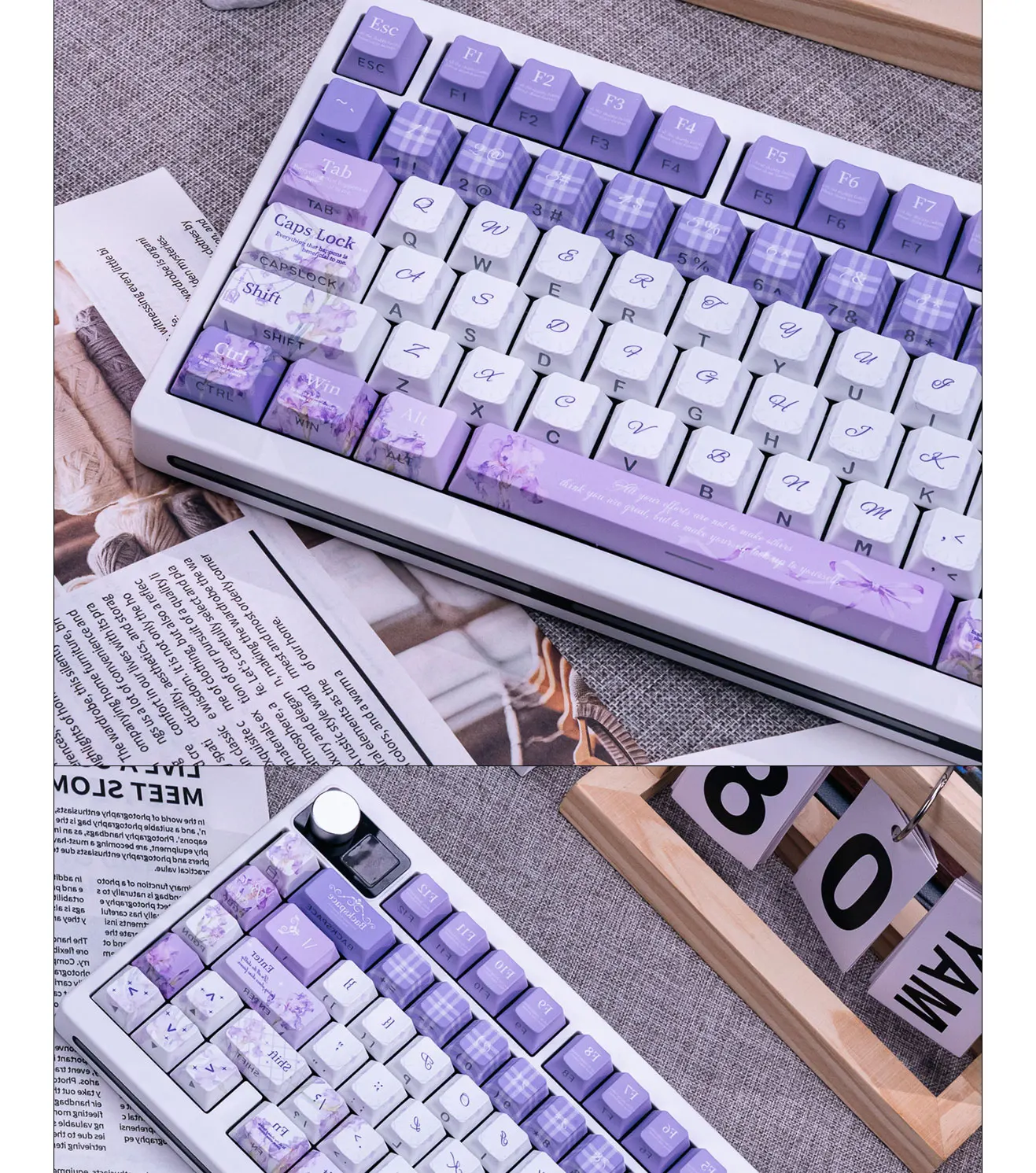 MAIMOOO Iris Flower Keycaps Side Engraved Translucent Purple Five Sided Heat Sublimation Cherry Pbt Aula Ajazz Keyboard Keycap