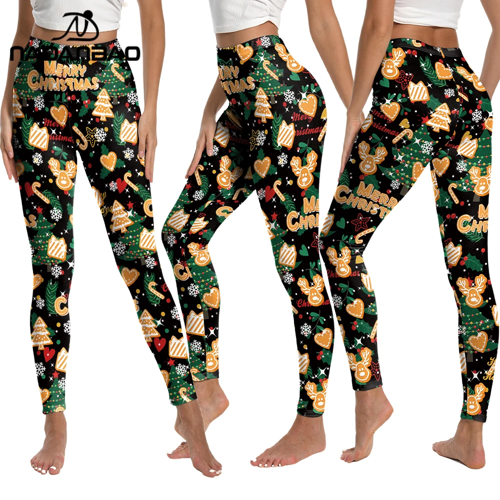 

Nadanbao Рождественская елка Лось Леггинсы с принтом для женщин Сексуальные черные длинные брюки Повседневные брюки для спортзала и фитнеса Женские эластичные штаны