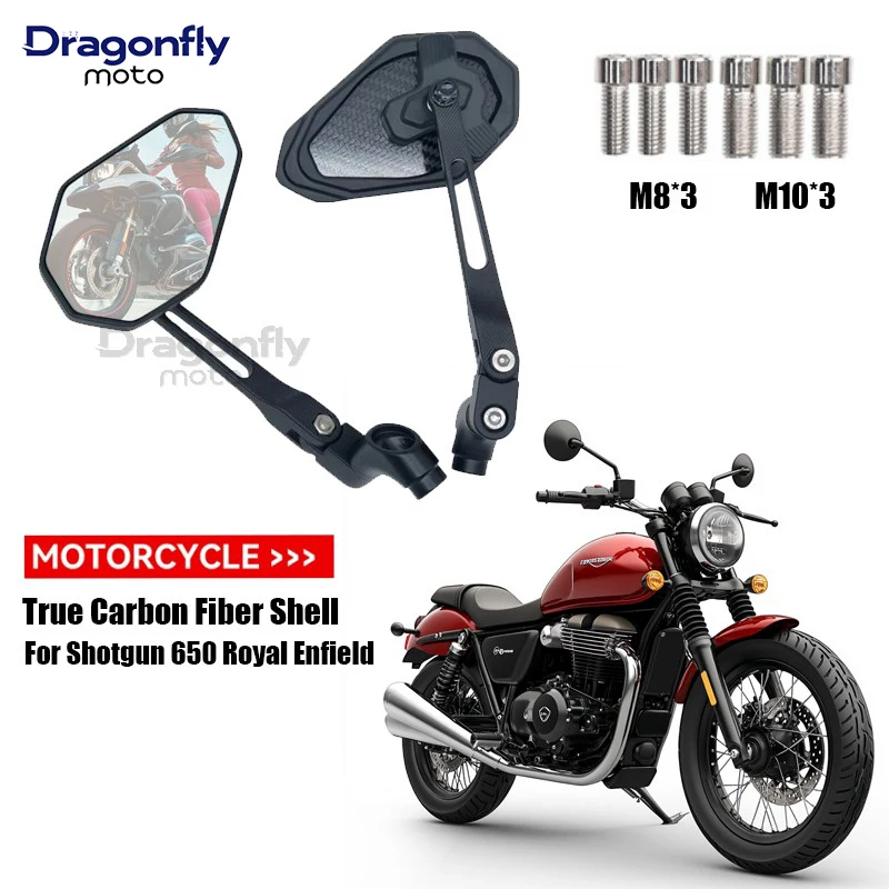 For Royal Enfield Shotgun 650 Motorcycle Rearview Mirror True carbon fiber Mirror M8 M10 Universal Side Mirror Accessories