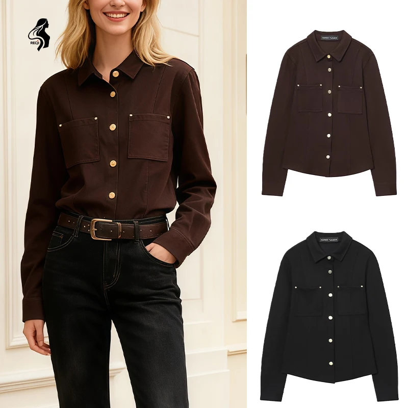 

Womens Shirt Turn Down Collar Single Breasted Long Sleeve Fashionable Slim Fit Shirt Essential Autumn And Spring Item Trafizaran