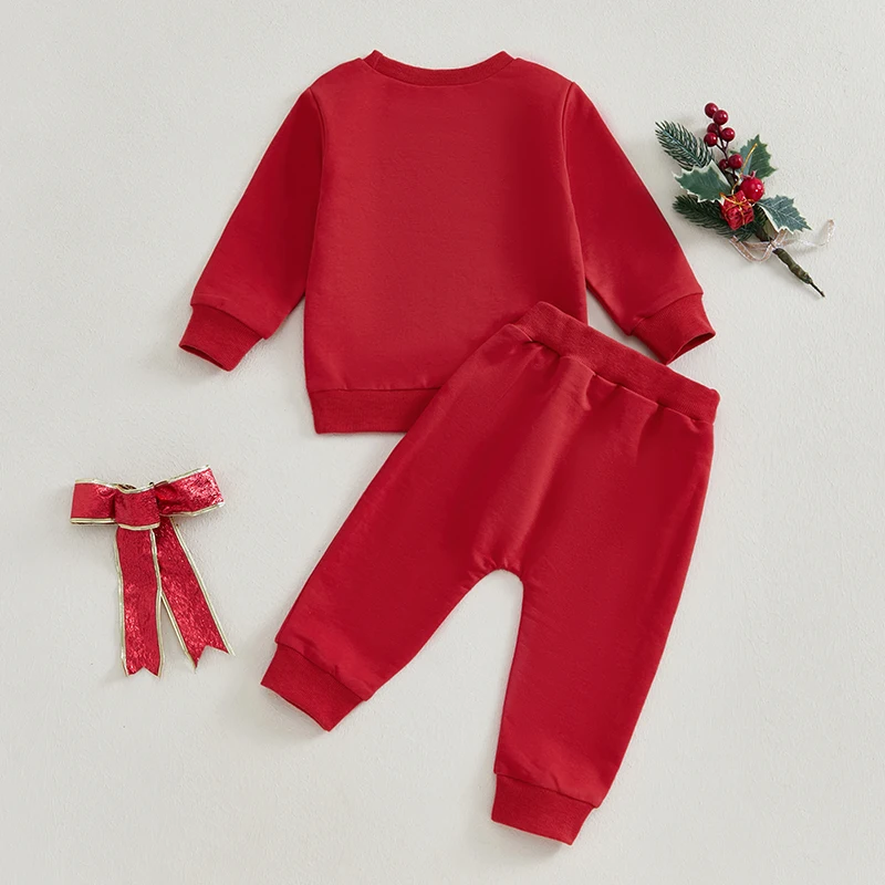 

Kids Christmas Pajama Set with Santa Claus Embroidered Long Sleeve Top and Cozy Pants for Toddlers in Holiday Outfit