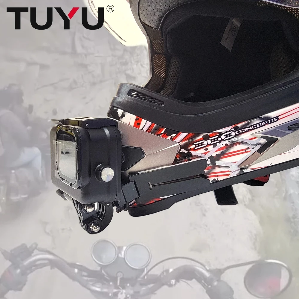 TUYU Motorcycle Helmet Front Chin Mount Strap Foldable Holder for GoPro Hero 13 12 11 10 Insta360 X4 DJI Accessory iPhone 16 15