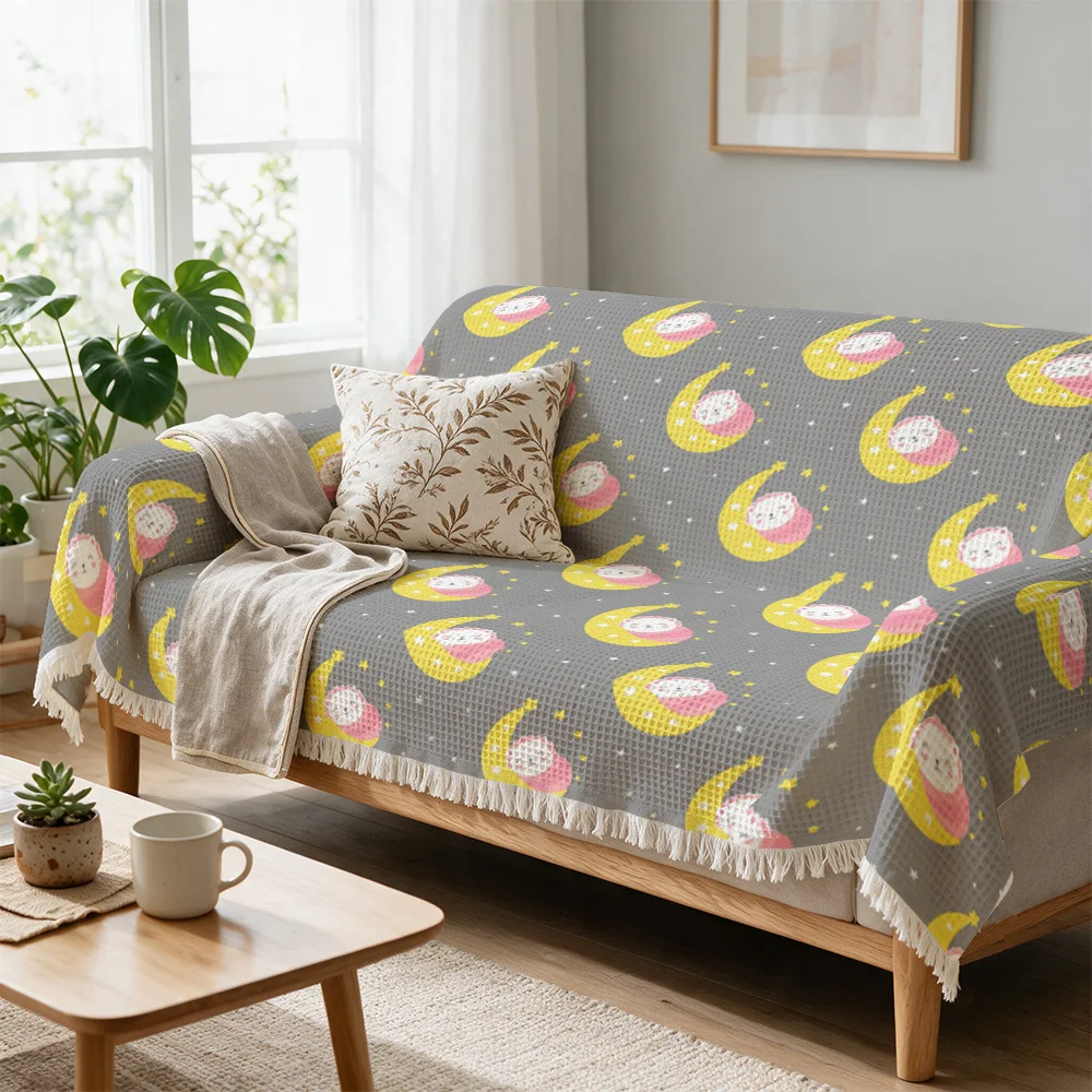 Decorative Throw Blanket for Sofa Living Room Couch Boho Picnic Pattern Yellow Pastel Print Cozy Knit Accent Bedding Throws for