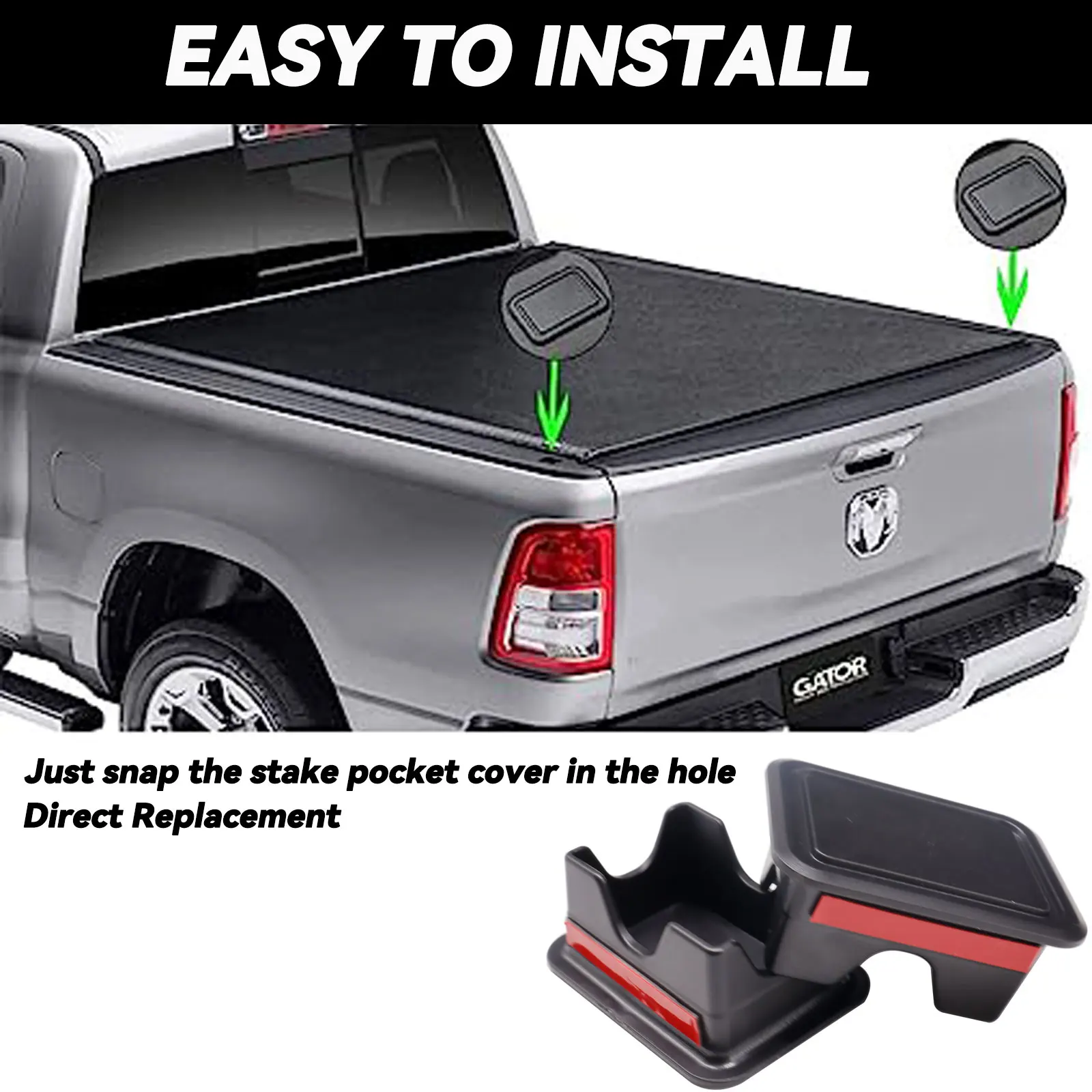 2pcs Car Trunk Rear Bed Rail Stake Pocket Covers Hole Plugs Caps Accessories for Dodge Ram 1500 2500 3500 2019-2023 Protective