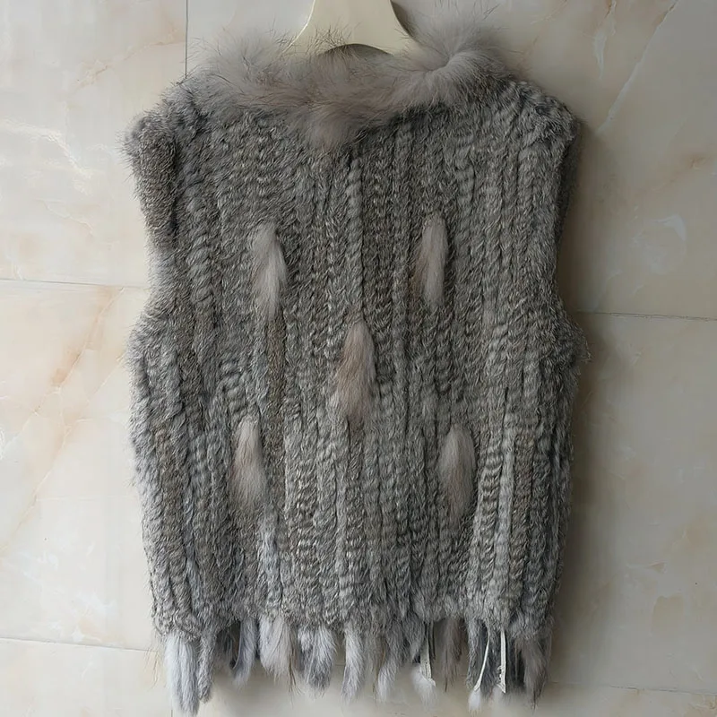 HSPL Sleeveless Women Fashion Fur Vest Knit Waistcoat For Lady For 2018 Spring Real Rabbit Fur Female Vests Black  Waistcoat