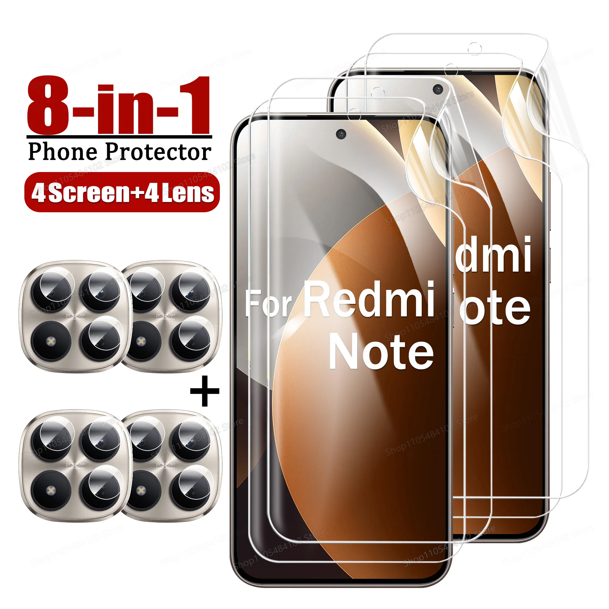 Película de hidrogel delgada 8 en 1 para Xiaomi Redmi Note 15 14 Pro, protector de lente para Redmi Note 14S 12S 11S 11 12 13 15 Pro Plus 5G 4G
