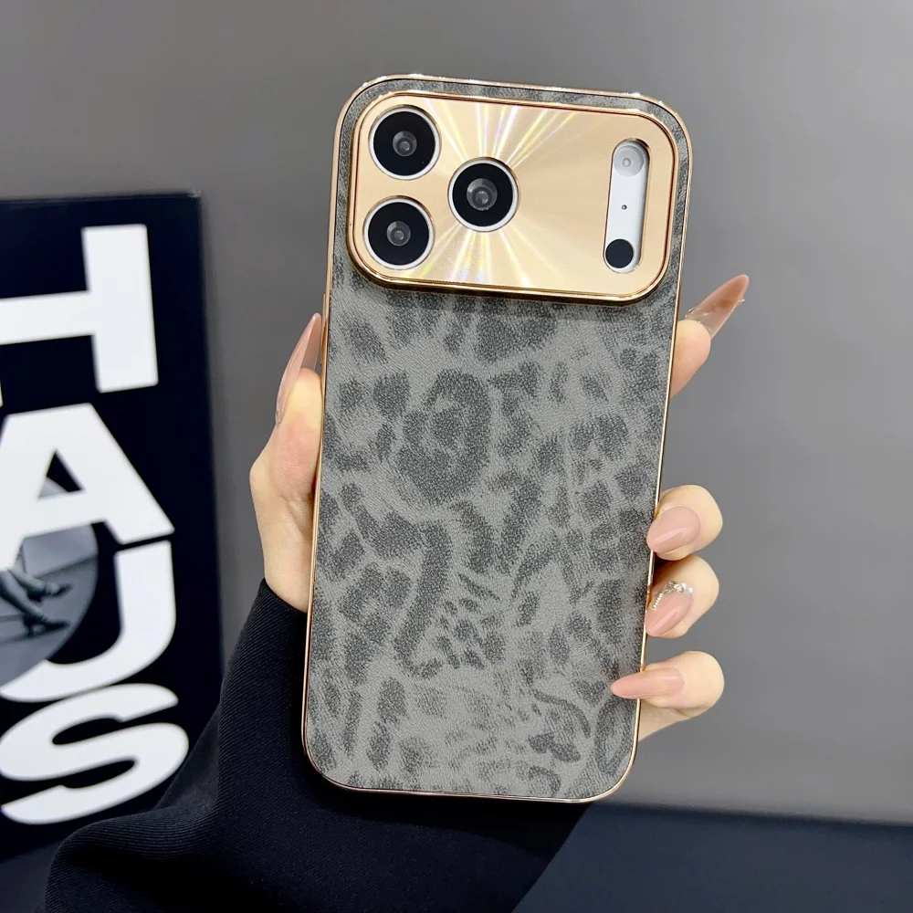 

Luxury Matte PU Leopard Print Phone Case For iPhone 17 Air 16 15 14 Plus 13 12 11 Pro Max Full Plating Soft Bumper NonSlip Cover