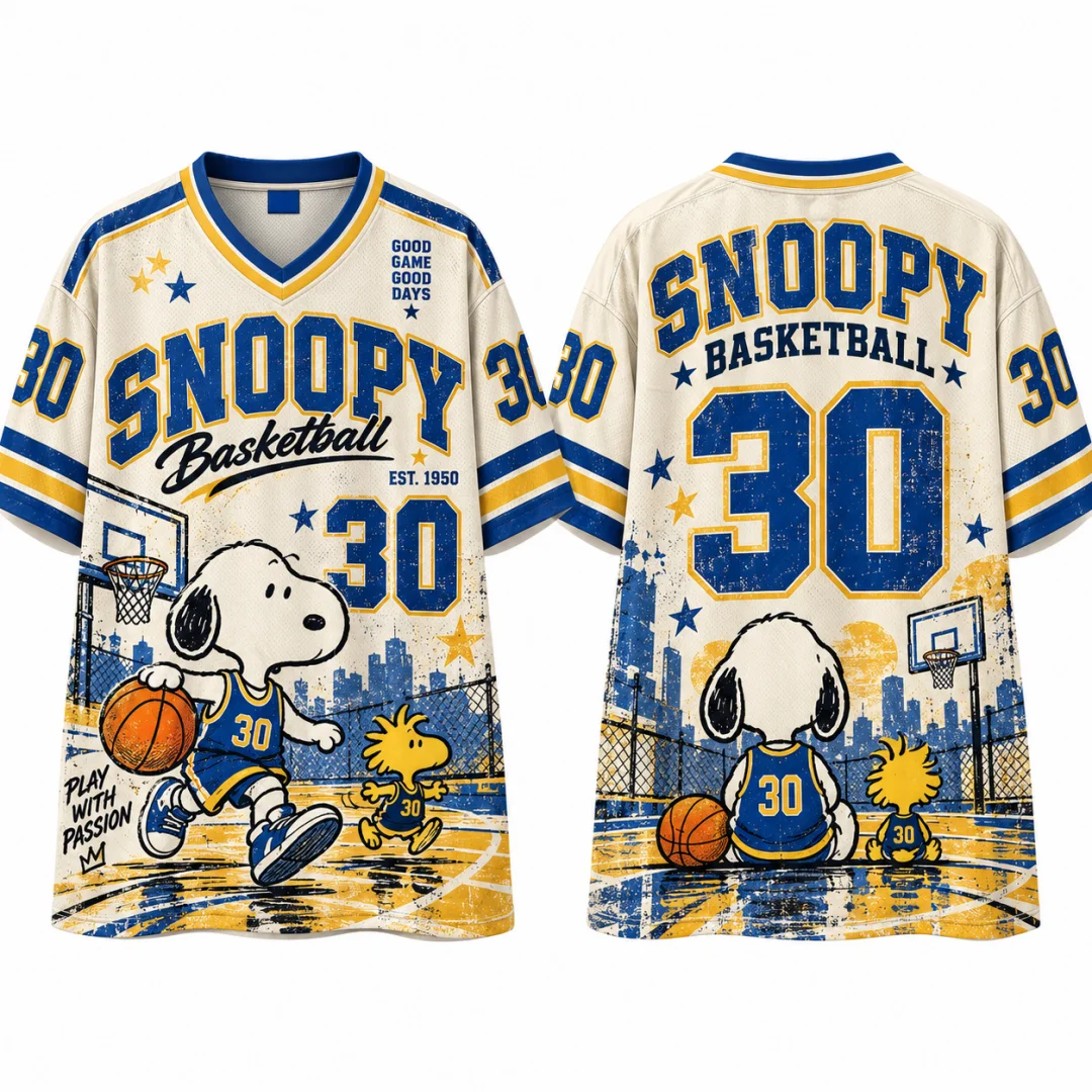 Snoopy Basketball  #30  Vintage Basketball Jersey T-shirt Kids & Adults Retro V-neck Short Sleeve Y2K Streetwear Cartoon Top