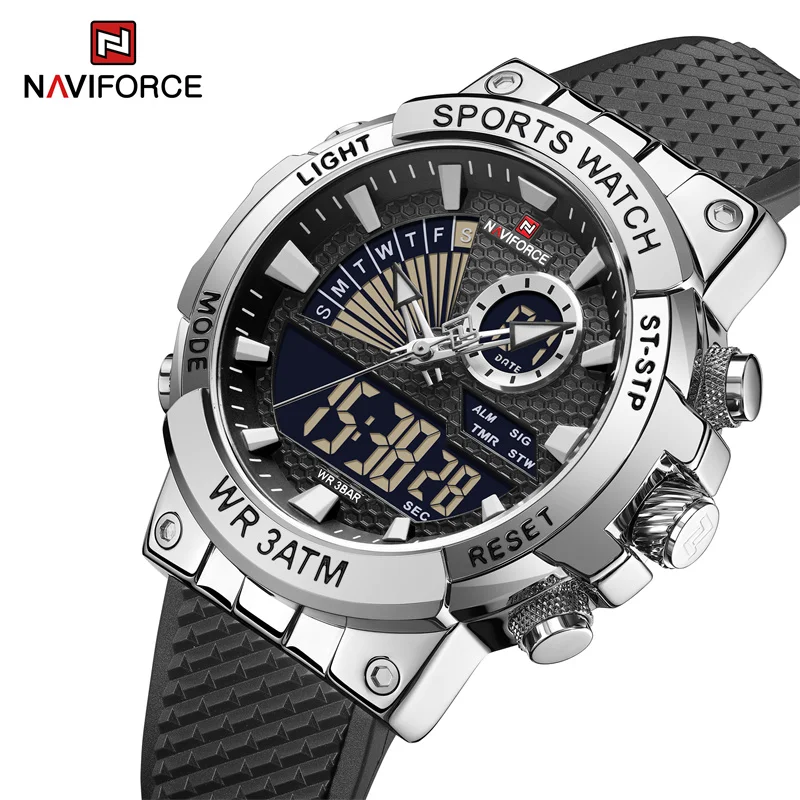 

NAVIFORCE Quartz Digital Watch for Men Fashion TPU Strap Waterproof Alarm Chronograph Dual Display Wristwatch Relogio Masculino