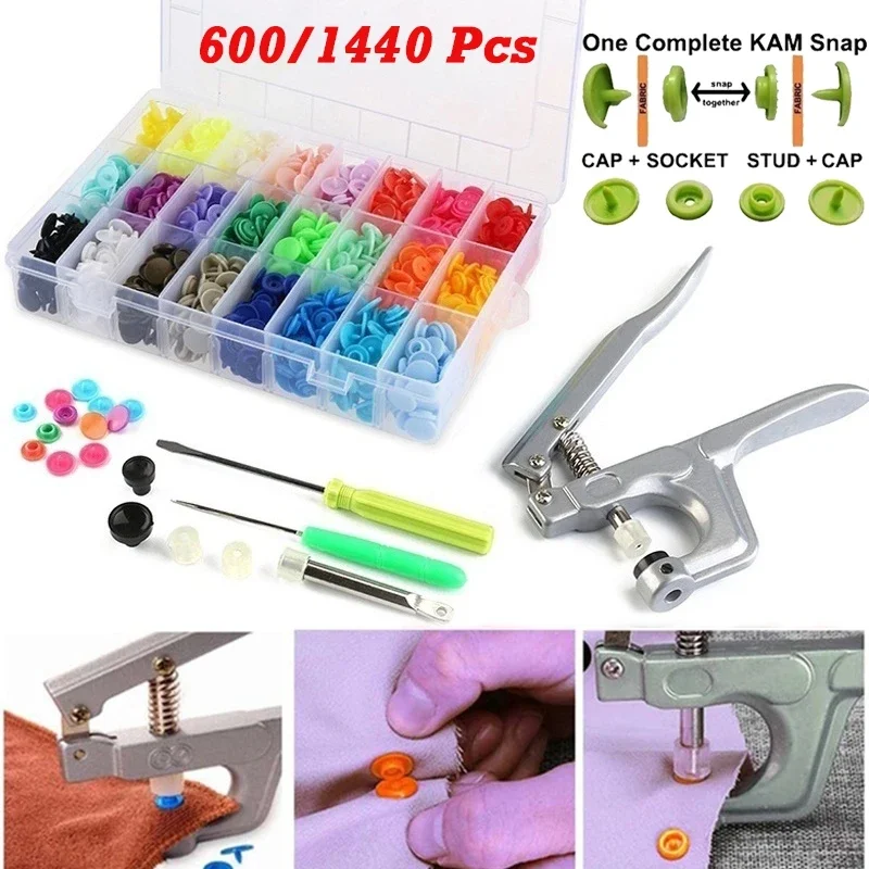 600/1440 Pcs Plastic Press Studs Set DIY Clothes T5 Plastic Fastener Snap Fastener Resin Stud Cloth Kit Clothes Making Tool Set