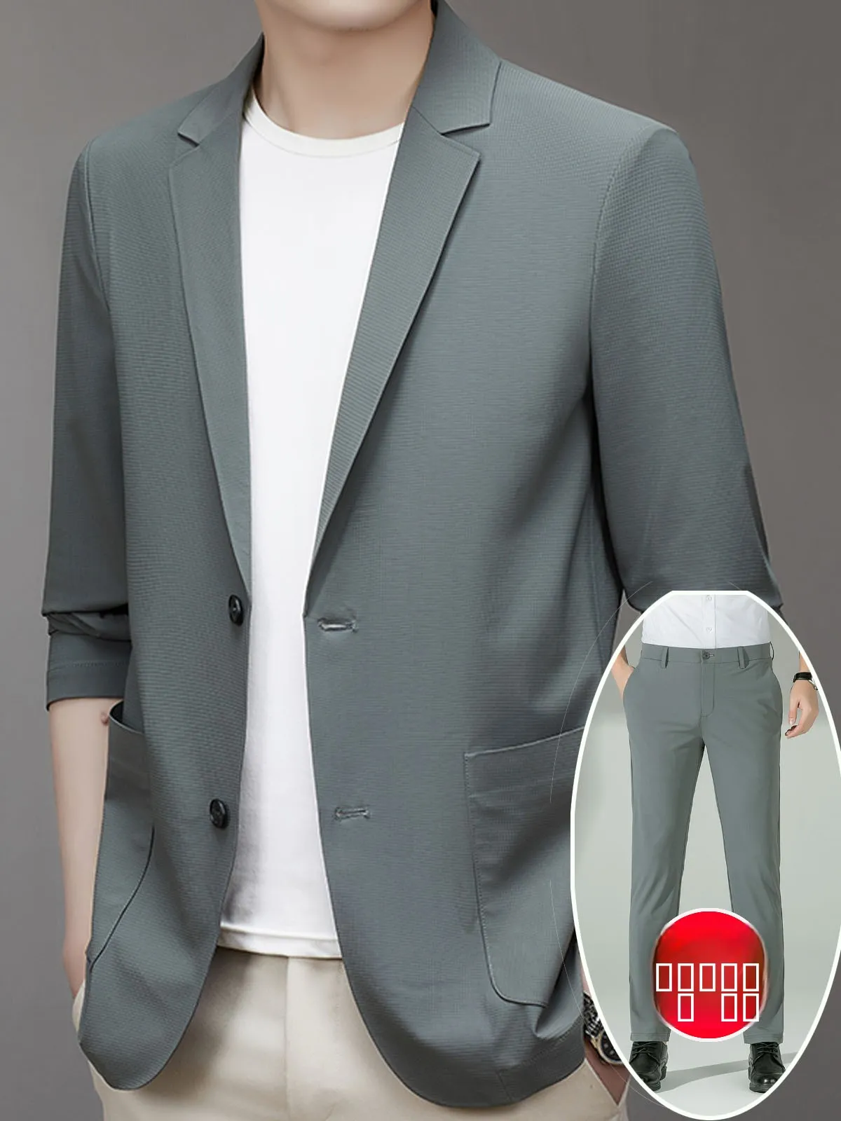 

Sun Protection Ice Silk Men's Thin Suit Jaet Breathable Elastic Sl Busin Casual Faionable Summer Leisure Suit