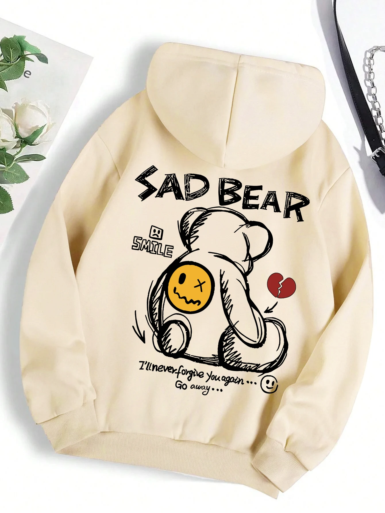 

Funny Bear Cartoon Pattern Print Women Hoody Pocket Basic Versatile Top Hip Hop All-Match Comfortable Hoodie Fleece Clothes