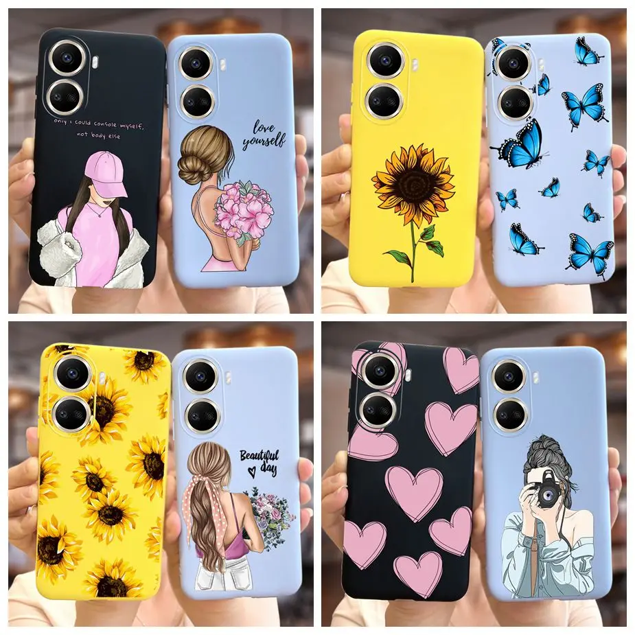 For Huawei Nova 10 SE Case BNE-LX1 BNE-LX3 Cute Sunflower Pretty Girls Cover For Huawei Nova10 SE Nova 10Se Phone Case Soft Bags