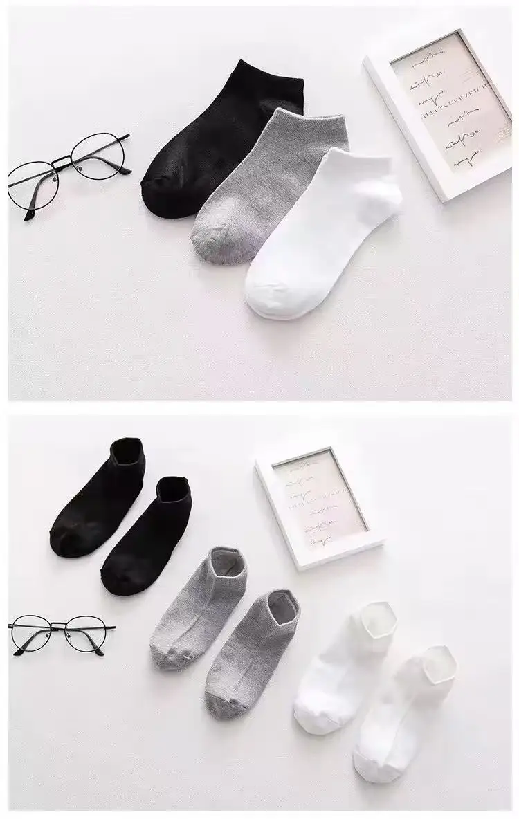 1 Pair Low Cut Men Socks Solid Color Black White Gray Breathable Cotton Sports Socks Male Short Socks Women Men