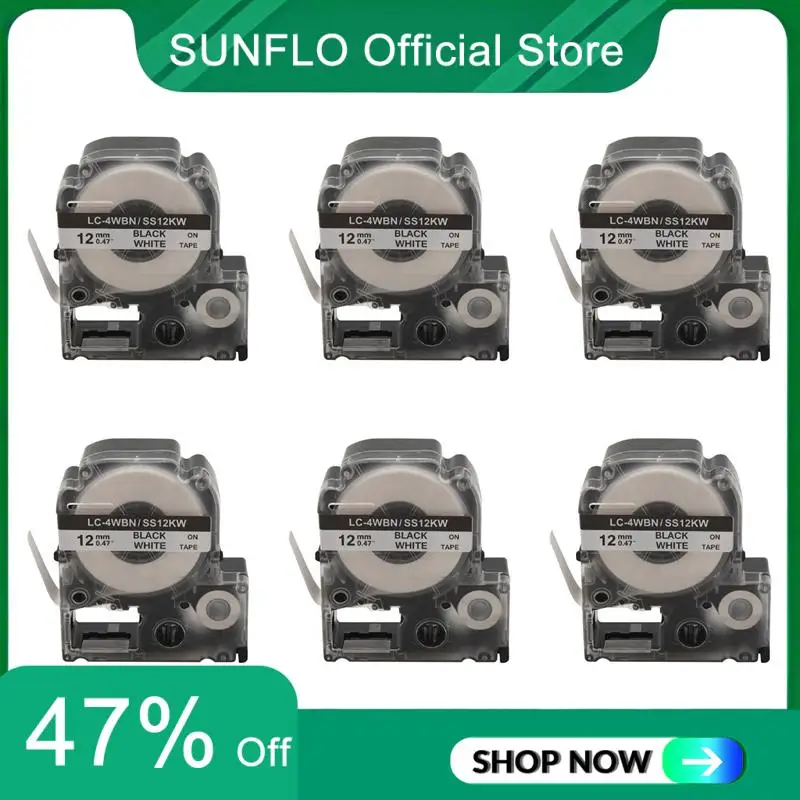 

SUNFLO, 30 шт., замена лент для этикеток LK-4WBN LC-4WBN9 (SS12KW) для Epson Labelworks LW300 LW400 LW500 LW700, черный на белом