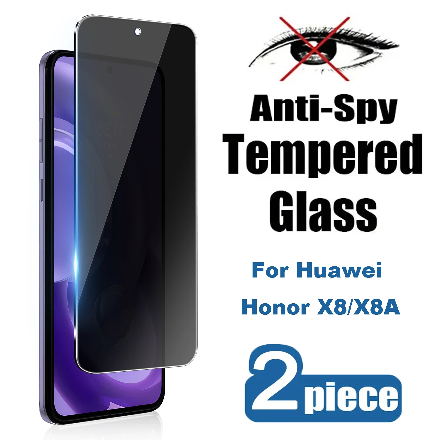 

2Pcs High Auminum Anti-Spy Tempered Glass For Honor X8 Privacy Screen Protectors For Honor X8A Glass Films