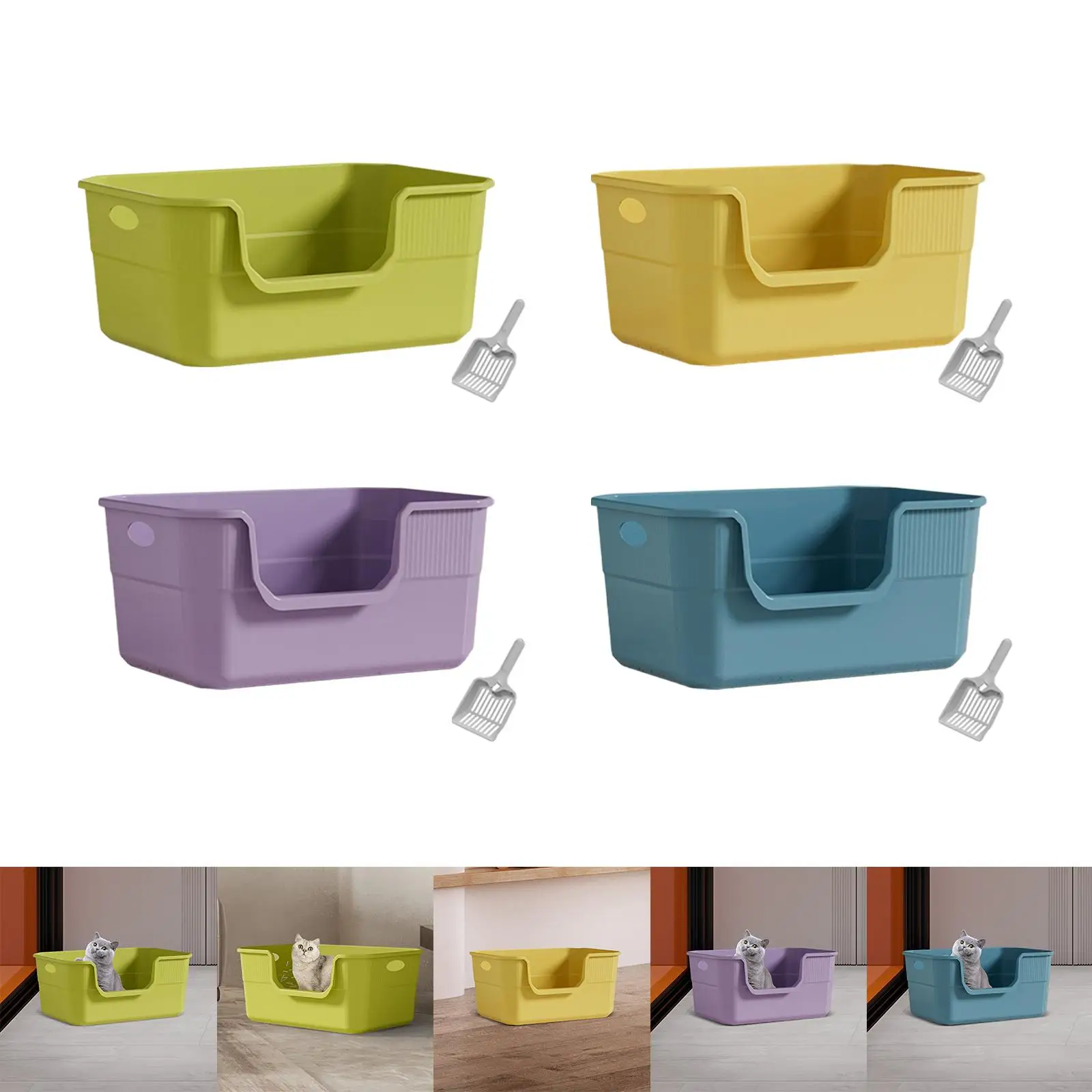 

Open Top Pet Litter Box Cat Toilet with Hollow Handles for Small and Large Cats Sifting Litter Tray Pet Cat Toilet Sand Box