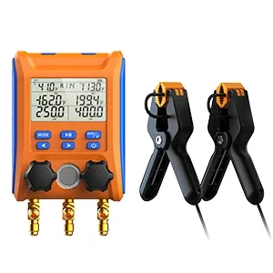 Elitech LMG-10 Digital Manifold Gauge HVAC Pressure Gauge AC Tools 2-Way Valve with Temperature Clamps