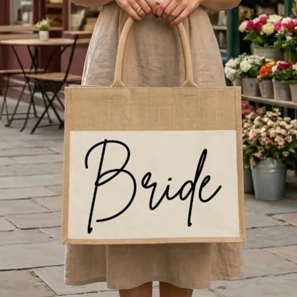 

Custom Bride Beach Tote Bag Personalized Bride Name Burlap Jute Tote Bag Practical Wedding Gift Tote Wedding Day