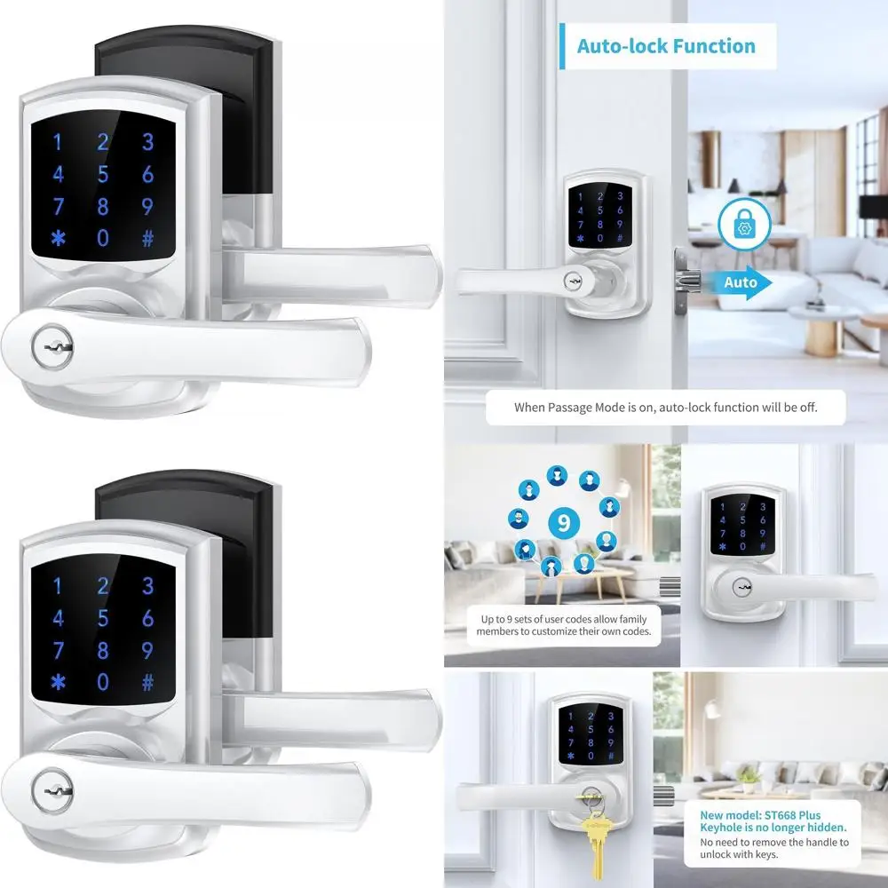 

Цифровой дверной замок Smartcode с клавиатурой, ручкой и ключом безопасности, сенсорным экраном, простой установкой, серебристый