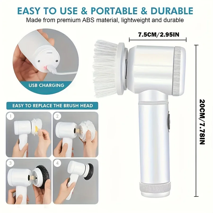 New Electric Spin Scrubber,Bathroom Cleaning Brush Power Scrubber with 5 Replaceable Brush Heads, 5 in 1 Electric Cleaning Brush