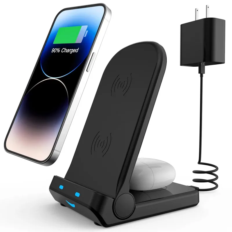 Wireless Charger 15W Fast Charge Magnetic Folding 2 in 1 for Iphone15 14 13 Pro Apple Watch9 8 7 6 5 Airpods Portable Charger