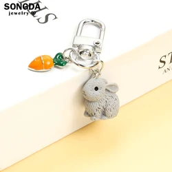 1pcs Rabbit Cute Keychain Resin Bunny Enamel Carrots Charm Pendant Alloy Keyring for Women Girls Kids Couple Car Bag Lovely Gift