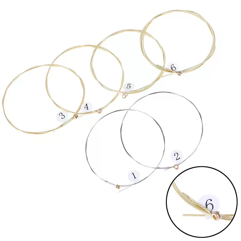 6 sztuk/zestaw Uniwersalne struny do gitary akustycznej z mosiężnym sześciokątnym rdzeniem stalowym do instrumentów muzycznych, struny do gitar, części do gitary