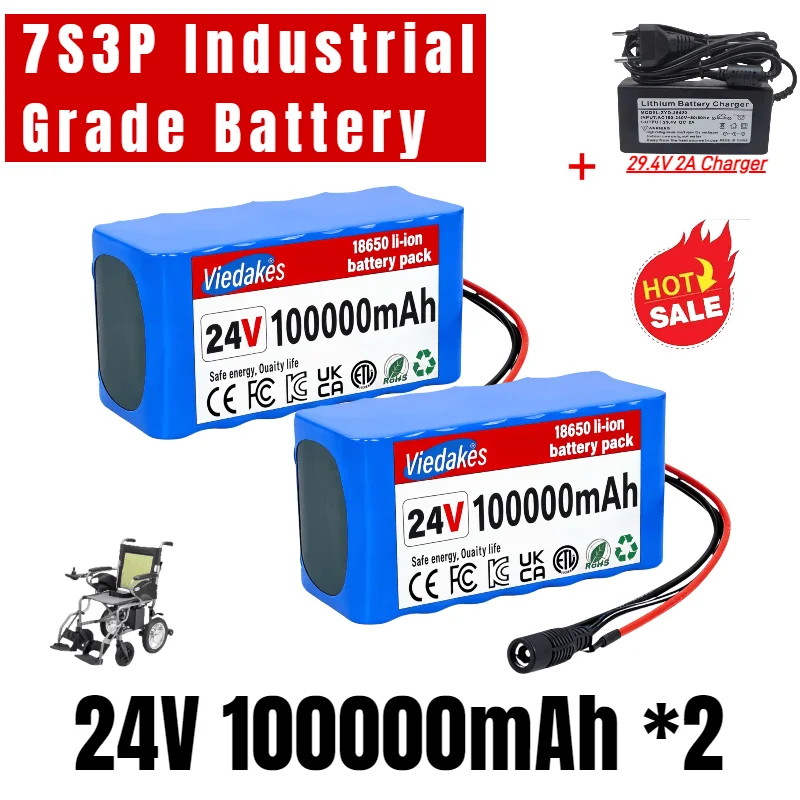 🌍High capacity 24V 100Ah Lithium Battery for Wheelchairs🏅 7S3P 18650 100000mAh Rechargeable Pack 🔥with 29.4V 2A Fast Charger image 3