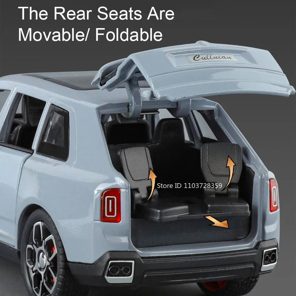 รถของเล่นจำลอง Rolls-Royce Cullinan Phantom สเกล 1:32 ผลิตจากโลหะผสม พร้อมเสียงและไฟ มีระบบดึงหลัง ภายในประณีต เหมาะสำหรับเป็นของขวัญสำหรับเด็ก