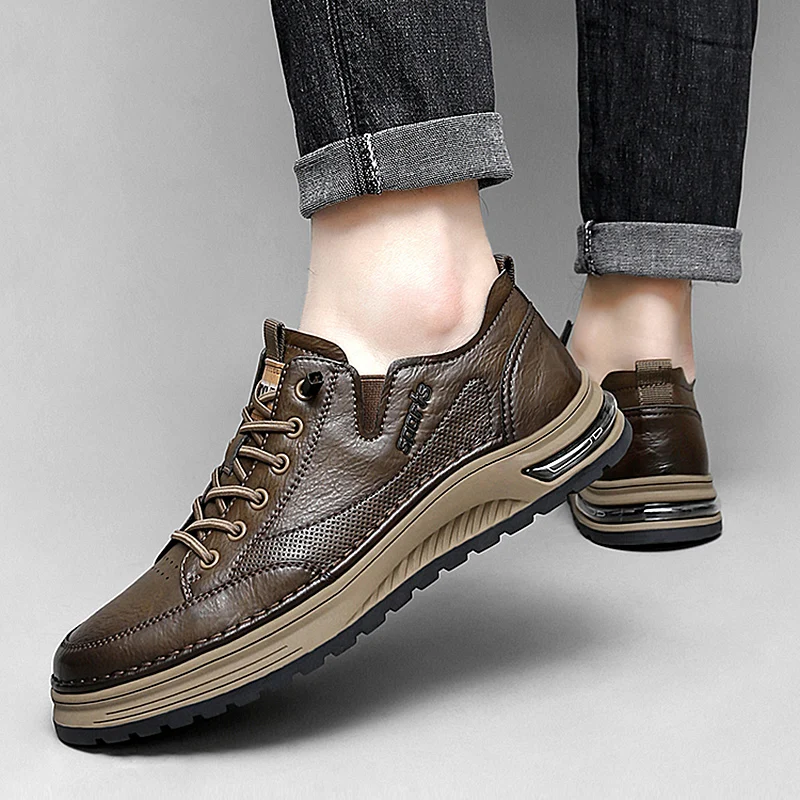 Zapatos planos transpirables de marca de lujo para hombre, calzado informal de cuero de alta calidad con encaje Oxford, cómodos zapatos para correr