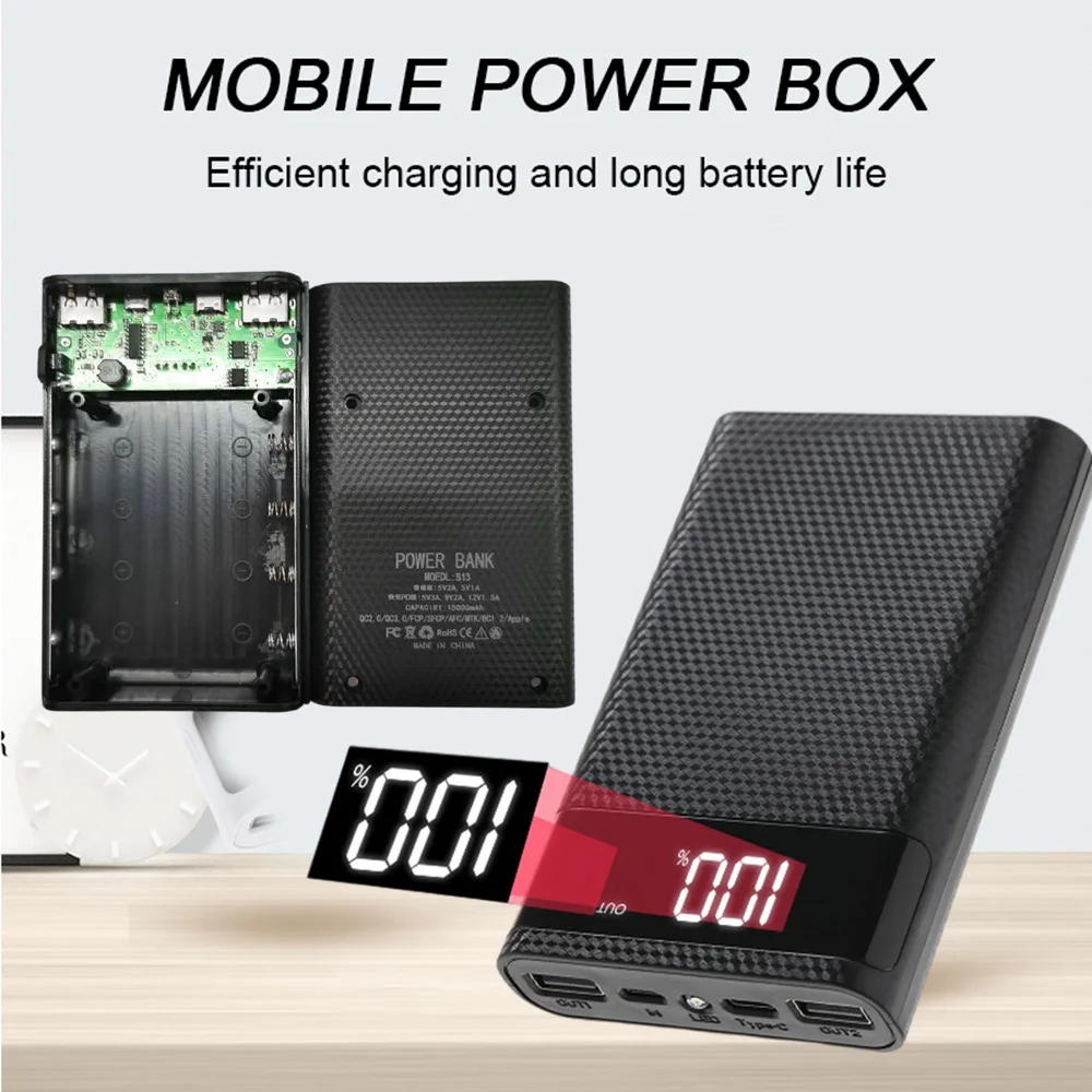 4*18650 Power Bank Case 10W 15000mAh USB Type C Battery Storage Box Without Battery Powerbank Shell For Phone Xiaomi Charging