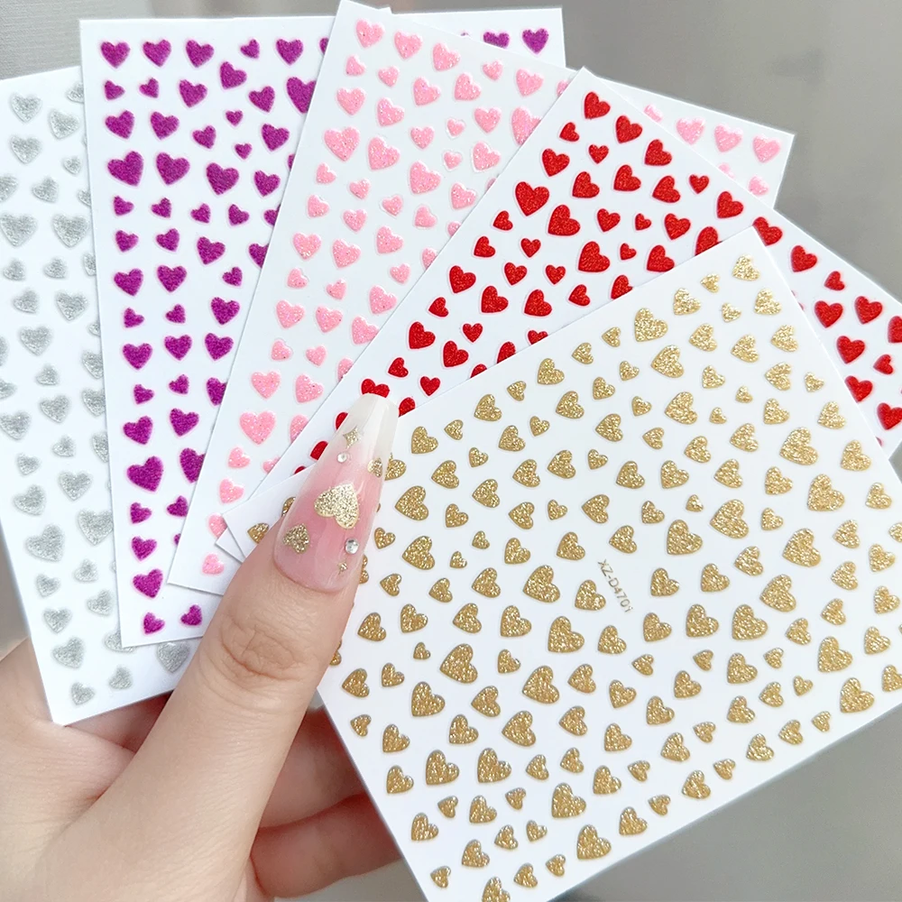 ثلاثية الأبعاد عيد الحب الذهب الأحمر الحب القلب بريق مسمار ملصقا ذاتية اللصق رومانسية شكل قلب مسمار الشارات 8*10 سنتيمتر ملصقات الأظافر