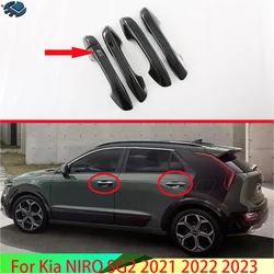 For Kia NIRO SG2 2021 2022 2023 Carbon Fiber Style Door Handle Cover With Smart Key Hole Catch Cap Trim Molding