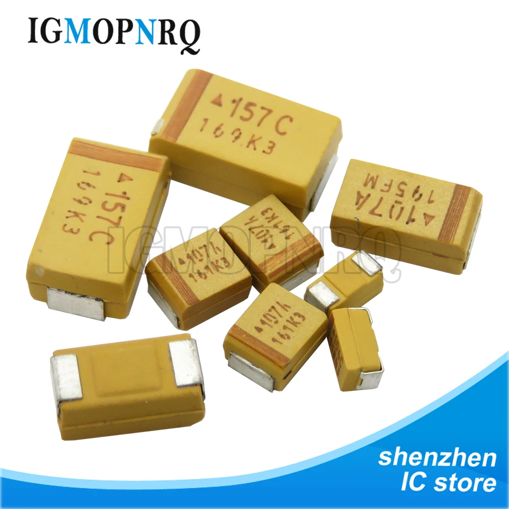 10 sztuk A B C D typ kondensator tantalowy 6V 6.3V 10V 16V 25V 35V 50V 4.7/6.8/10/15/22/33/47UF 100UF 150UF 220UF 330UF 470UF 680UF