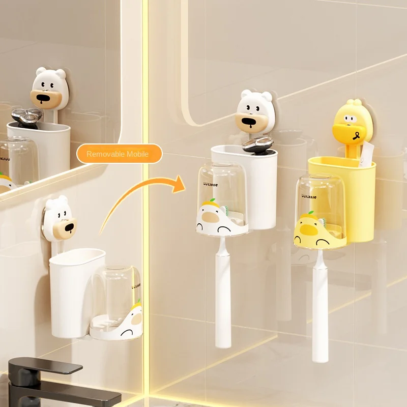 1PC Kawaii Bathroom Toothbrush Hooks Animal Cartoon Children Brush Teeth Storage Holders Punch-Free Wall Hook Toothpaste Shelves