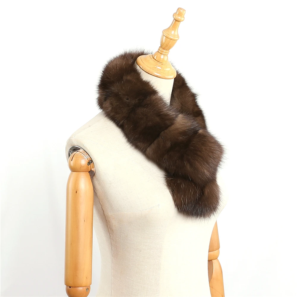 Elegant Women\'s 100% Real Sable Fur Scarf Natural Mink Scarves Lady Fahion Winter Wraps Girl Solid Neckercheif Neck Warmers