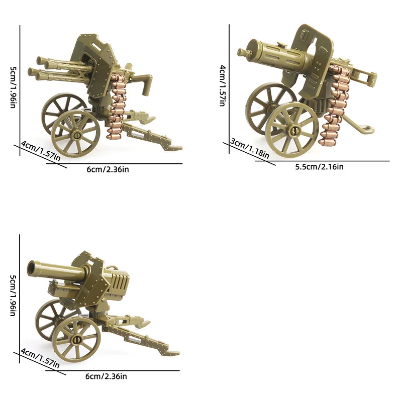 Modelo de arma pesada de la 2. ª Guerra Mundial, 3 piezas, juguete MOC, accesorios militares, bloques de construcción compatibles con todos los principales