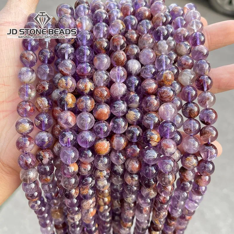 Natural Purple Ghost Quartz Beads Round Smooth Loose Spacer Amethyst Crystal Beads For Jewelry Making Diy Bracelet Accessories