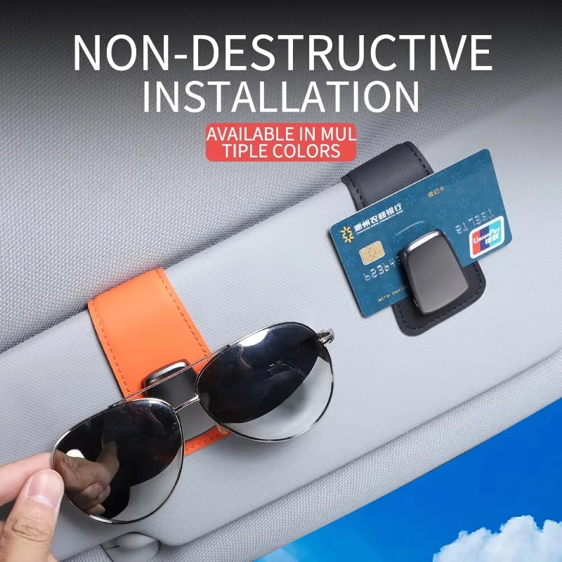 

MIXSAS PU Leather Car Glasses Clip Sun Visor Sunglasses Portable Holder Eyeglass Clips Glasses Card Ticket Case For Car Use