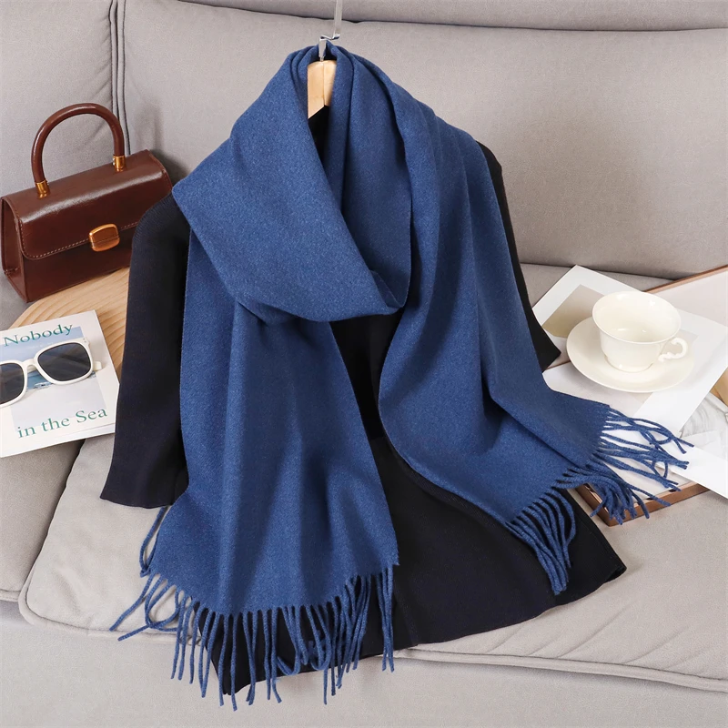 New Winter Wool Scarf For Women Long Warm Cashmere Scarves Hijab Solid Lady Shawl Wrap Female Pashmina Bandana Head Scarfs