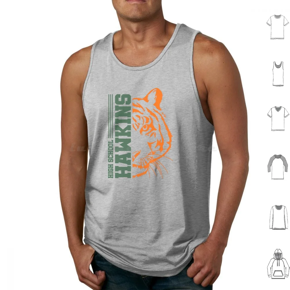 Hawkins High School Fan Logo Tank Tops Vest Sleeveless Tiger Hawkins Retro 80s Orange Netflix Seal Tv Series Tv Show