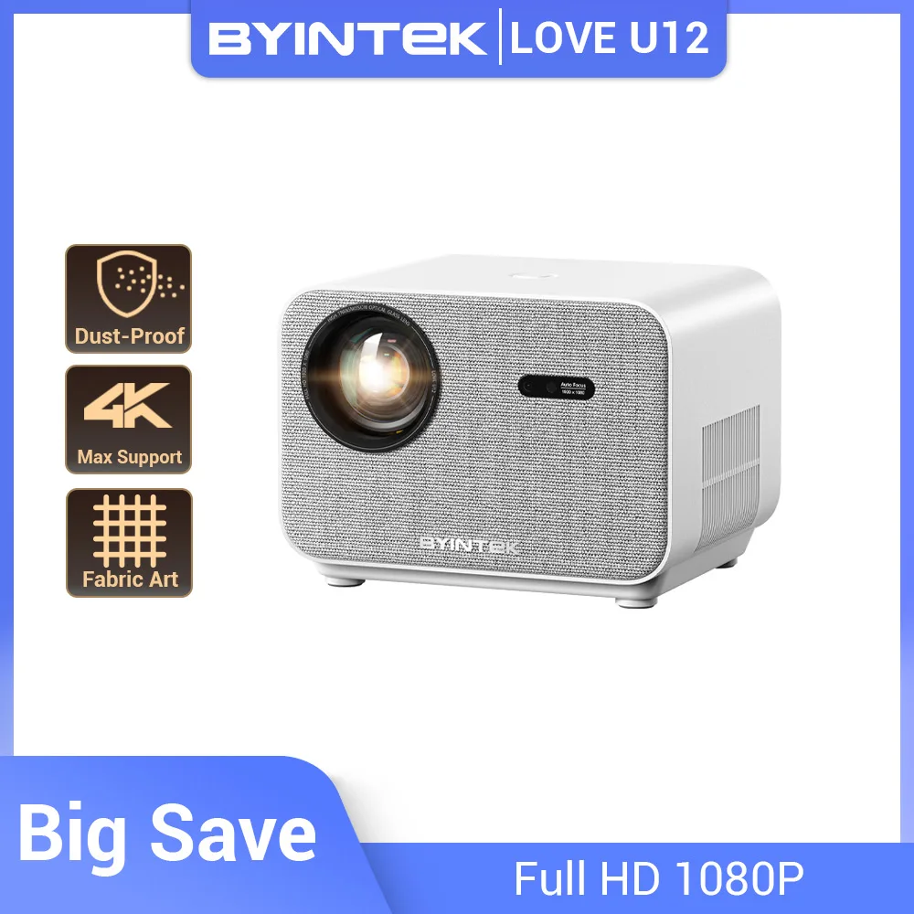 BYINTEK LOVE U12 Full HD 1080P Projector 4K  Audio with 800 ANSI and WiFi6 Bluetooth 5.2  Android Home Theater Cinema Projectors